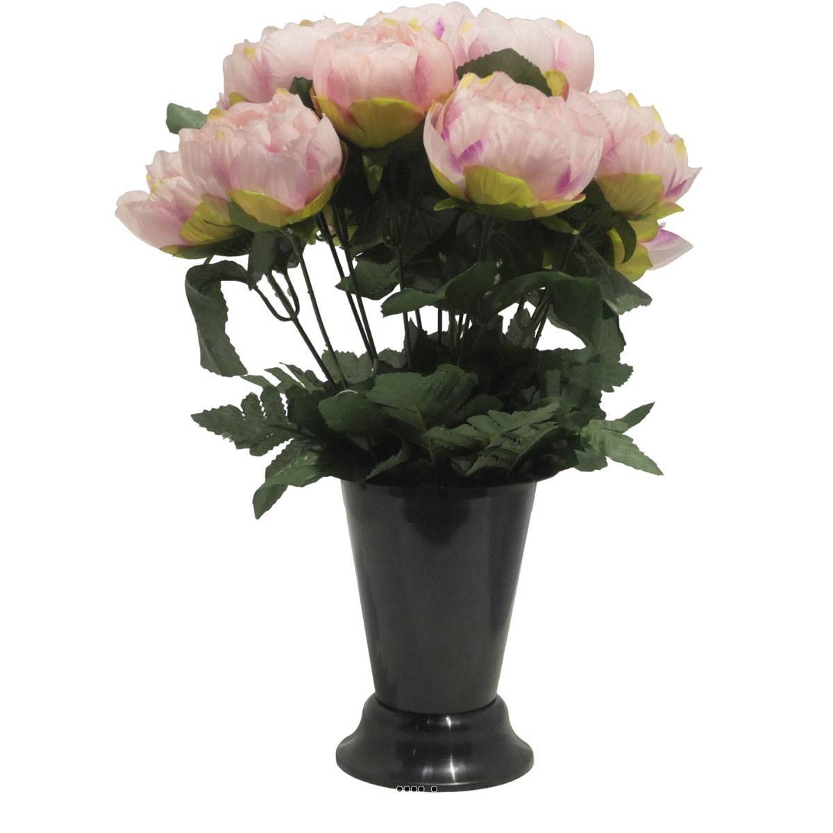 Artificielles - Pot Cone pour le cimetière de fleurs artificielles de Pivoines Rose calme pour la Toussaint - couleur: Rose calme - Image 1