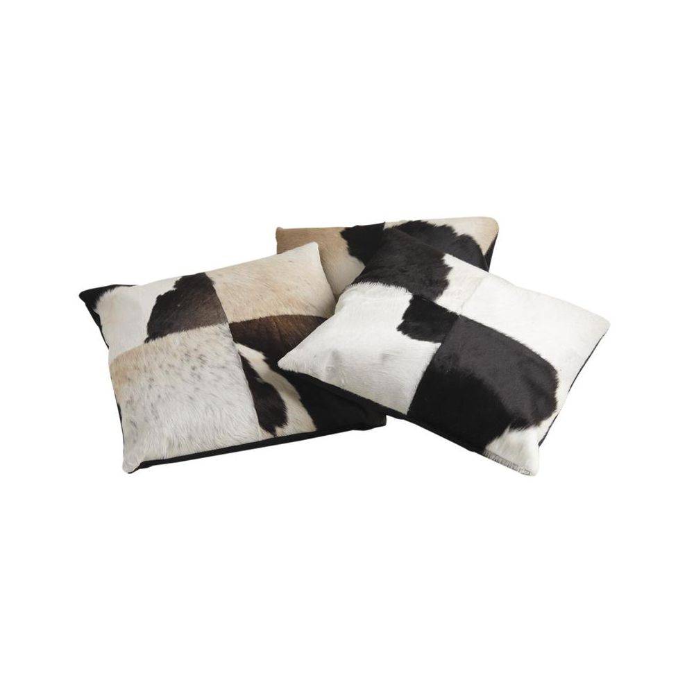 Aubry Gaspard - Coussin en peau de vache véritable modèle aléatoire Noir et blanc 45x45 - Image 4