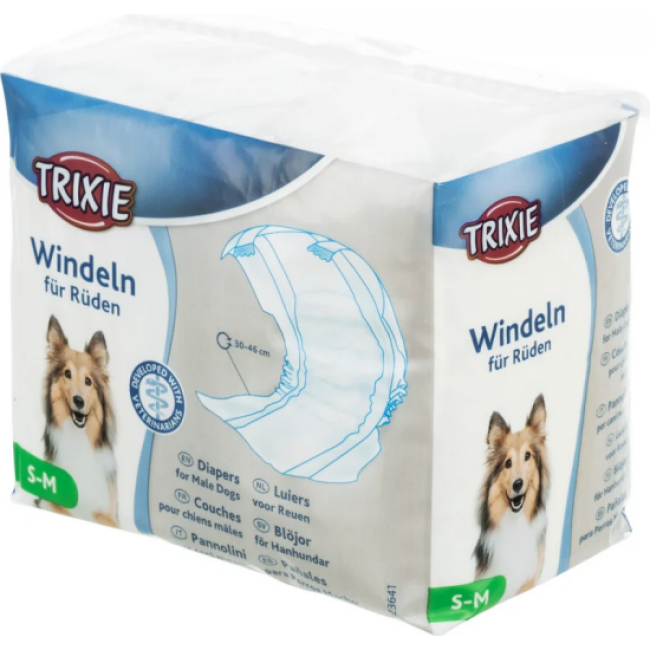 Trixie - Couche culotte jetable pour fuite urinaire chien mâle Trixie Taille S-M - 1 lot de 12 couches