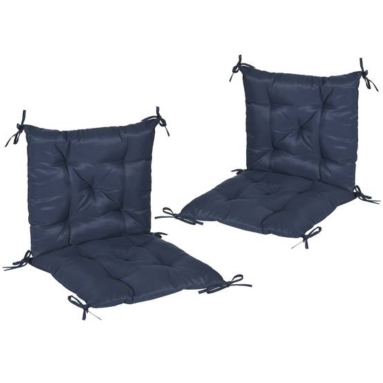 Lot de 2 coussins d'assise, 98 x 50 cm, avec attaches, revêtement en tissu, 8 cm d'épaisseur, bleu foncé - Image 10