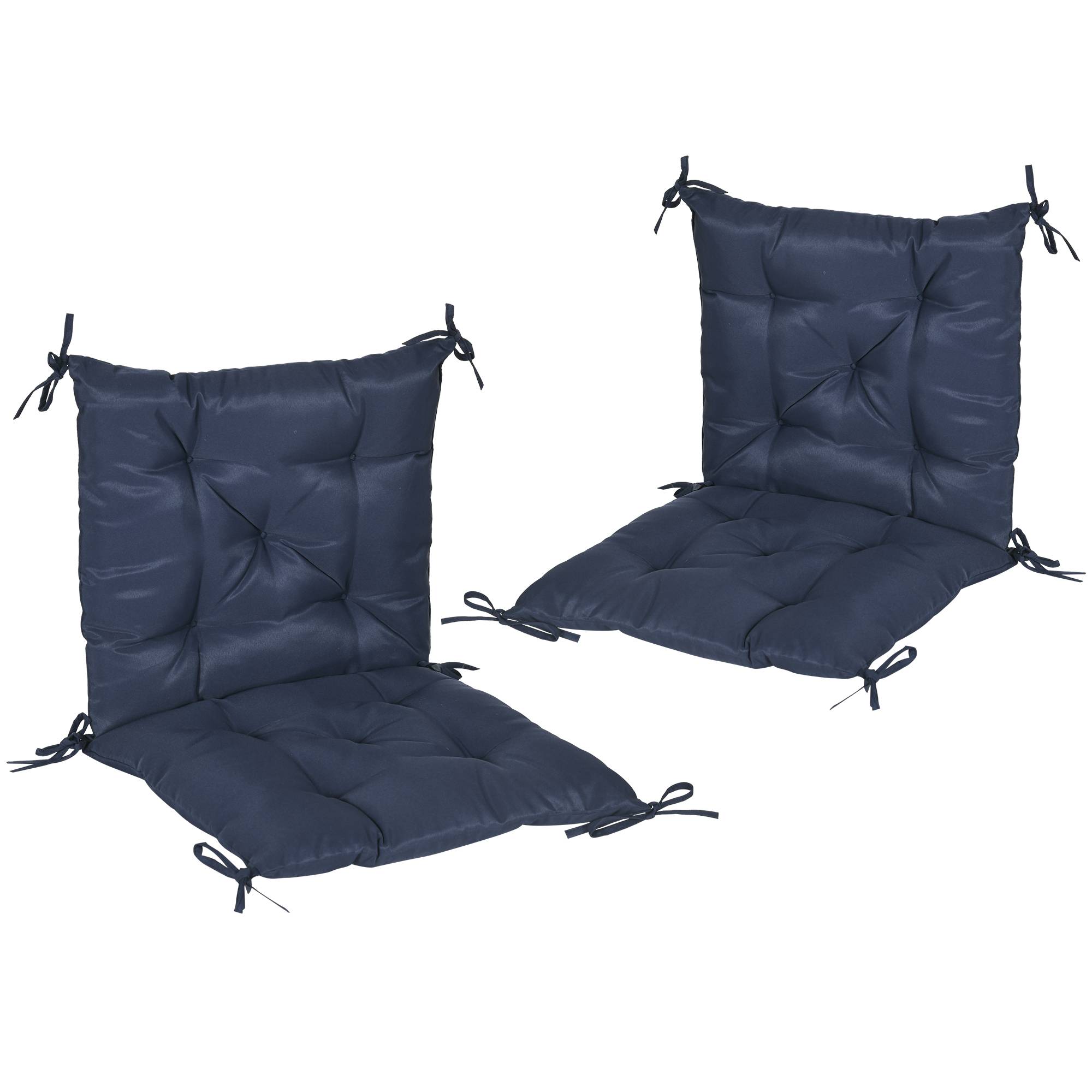 Lot de 2 coussins d'assise, 98 x 50 cm, avec attaches, revêtement en tissu, 8 cm d'épaisseur, bleu foncé - Image 10