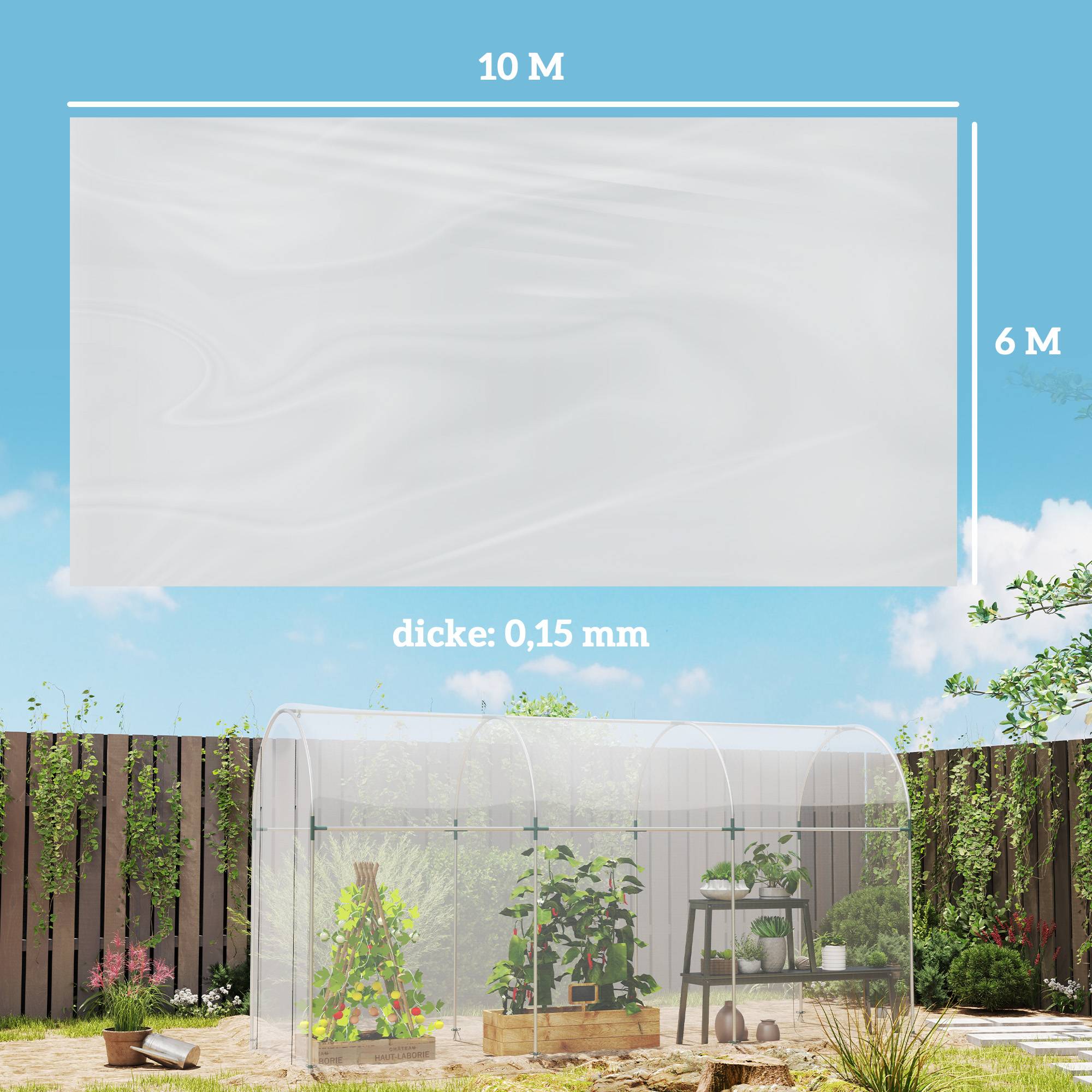 Bâche de Serre 6x10m Film Polypropylène Transparent Anti-UV Imperméable pour Tunnel Jardin - ComfortXL Outdoor Living - Image 3