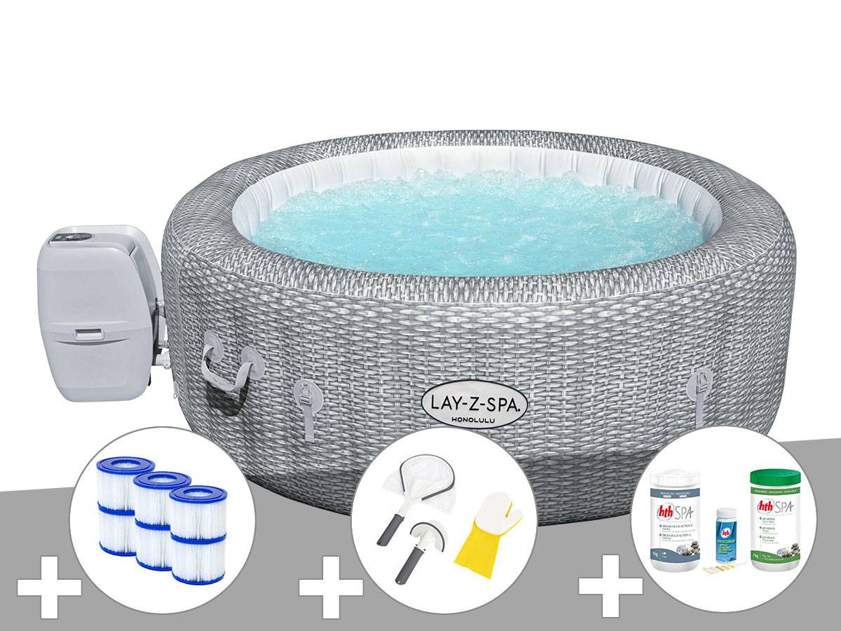 Bestway - Kit spa gonflable Bestway Lay-Z-Spa Honolulu rond Airjet 4/6 places + 6 filtres + Kit traitement brome + Kit de nettoyage
