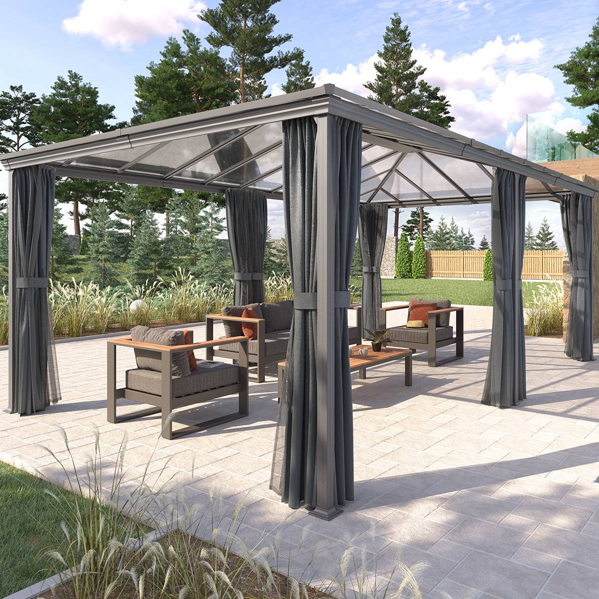 Hesperide - Pergola autoportante "Belize" graphite 3,6 x 6m en aluminium et polycarbonate - Hespéride - Image 1