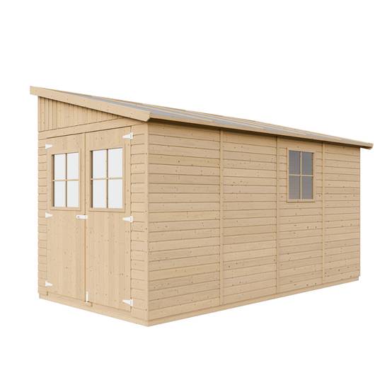 Timbela - Abri de Jardin en Bois Naturel H243x216x416 cm / 8 m² sans paroi latérale avec les planchers imprégné - 17 mm d’épaisseur - Timbela M340+M340G - Image 4