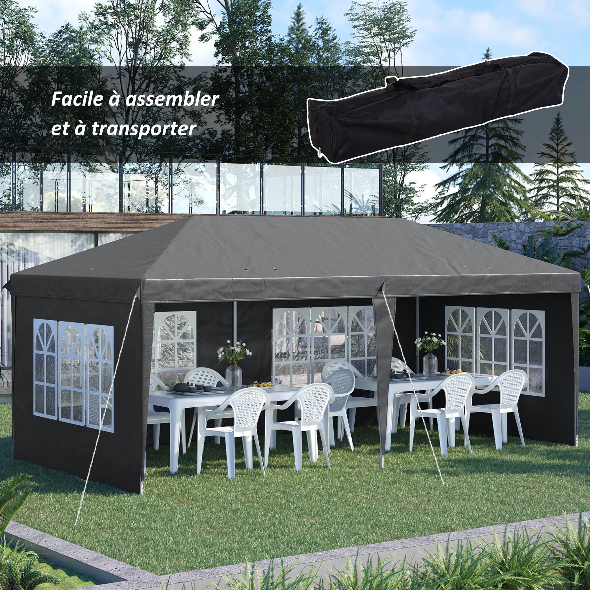 Outsunny - Tonnelle pliante 3x6m tente réception avec 3 côtés démontables, piquets et sac de transport gris - Outsunny - Image 4