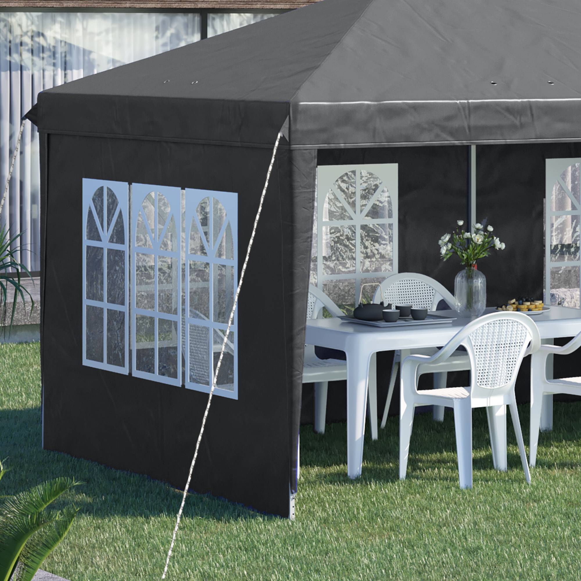 Outsunny - Tonnelle pliante 3x6m tente réception avec 3 côtés démontables, piquets et sac de transport gris - Outsunny - Image 7
