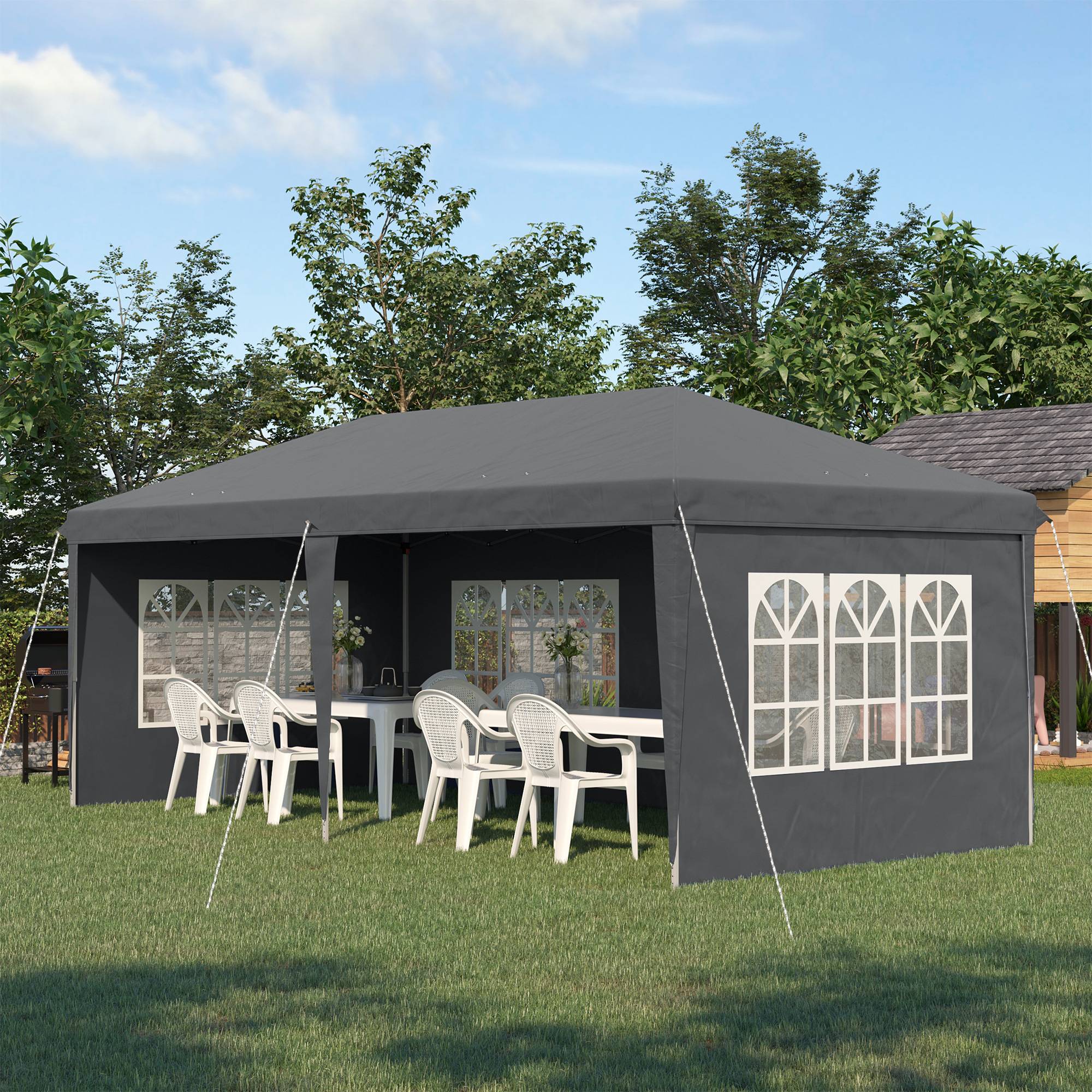 Outsunny - Tonnelle pliante 3x6m tente réception avec 3 côtés démontables, piquets et sac de transport gris - Outsunny - Image 2