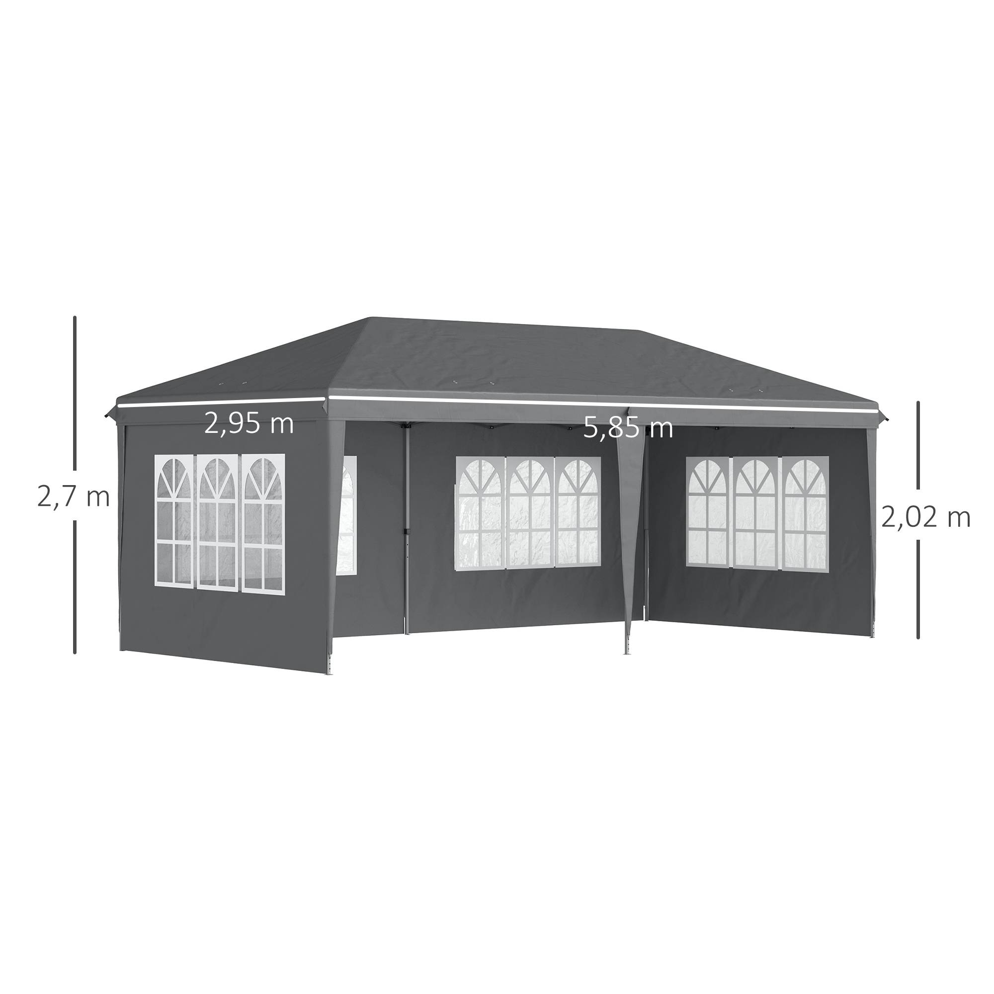 Outsunny - Tonnelle pliante 3x6m tente réception avec 3 côtés démontables, piquets et sac de transport gris - Outsunny - Image 3