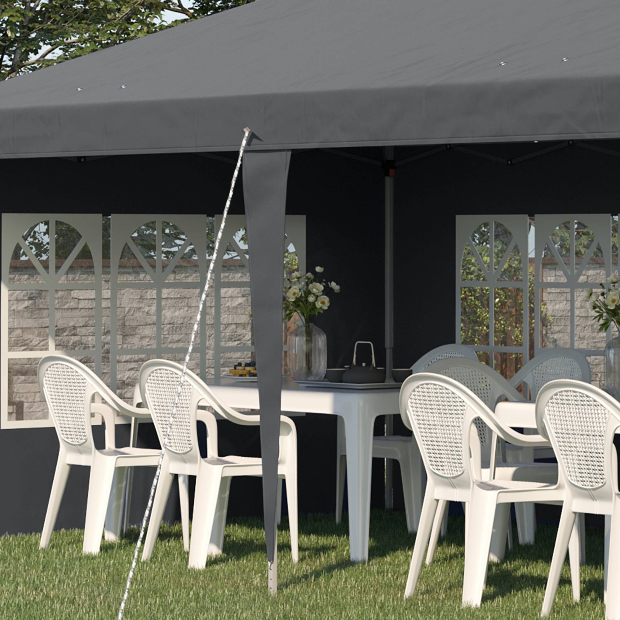 Outsunny - Tonnelle pliante 3x6m tente réception avec 3 côtés démontables, piquets et sac de transport gris - Outsunny - Image 6