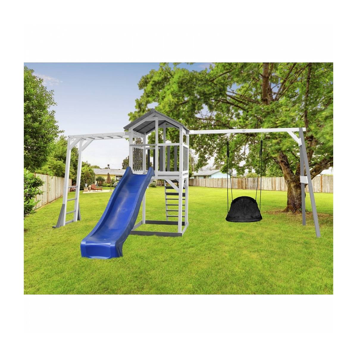 AXI Structure de Jeu Beach Tower en Bois avec Toboggan et Balançoire Roxy - Gris et Blanc - Image 2