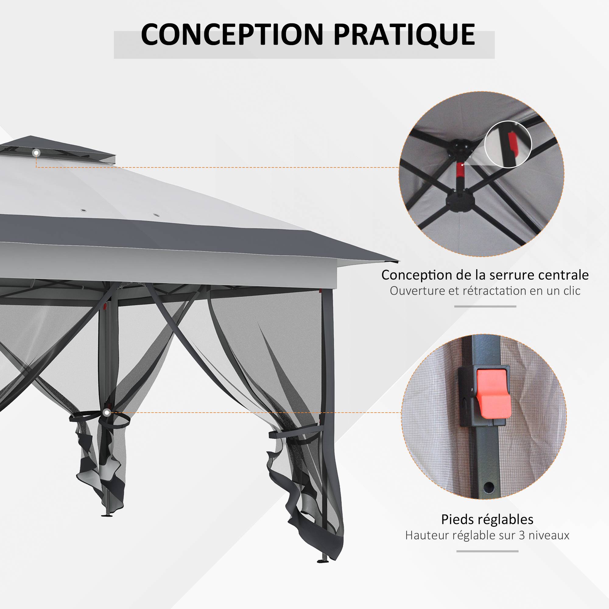 Tonnelle barnum de jardin pop-up pliant acier polyester moustiquaires + sac de transport à roulettes gris - Image 6
