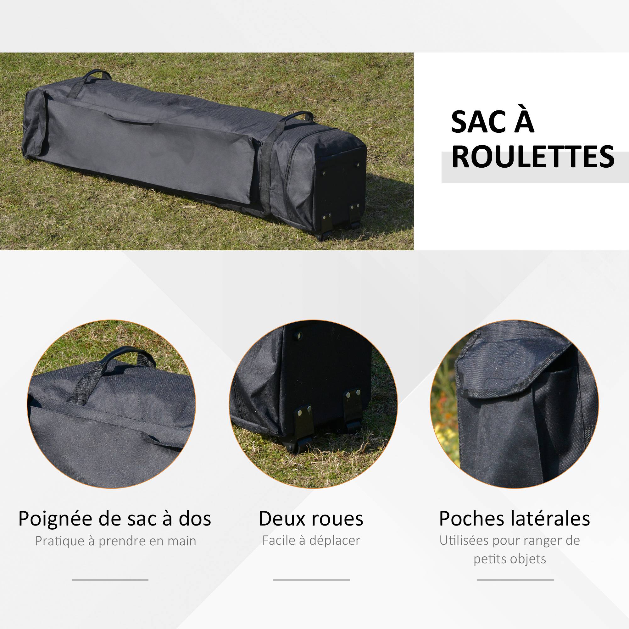 Tonnelle barnum de jardin pop-up pliant acier polyester moustiquaires + sac de transport à roulettes gris - Image 10