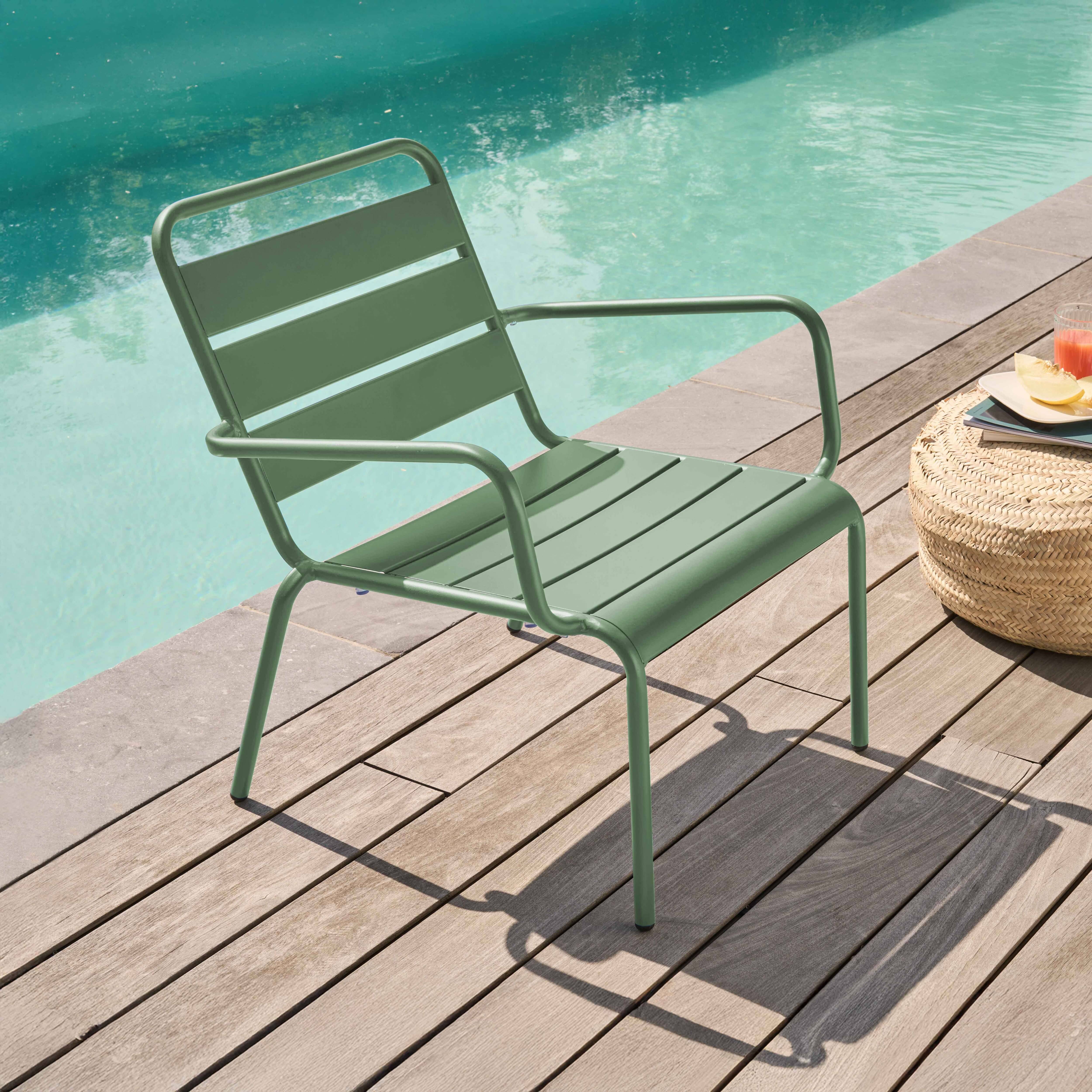 Oviala - Fauteuil de jardin bas relax acier vert sauge Palavas - Oviala - Image 2