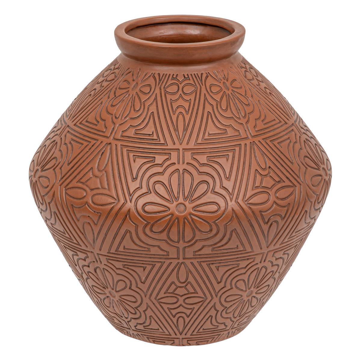 Vase Jarre en céramique Terracotta motifs sculptés H 35 cm - Image 1