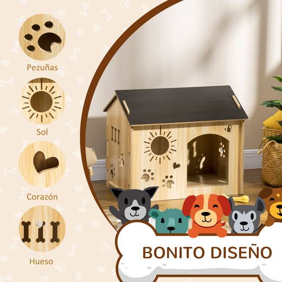 Niche d'Intérieur pour Petit Chien en MDF Design Original avec Aérations 69x50x58,5 cm Chêne - ComfortXL Outdoor Living - Image 6