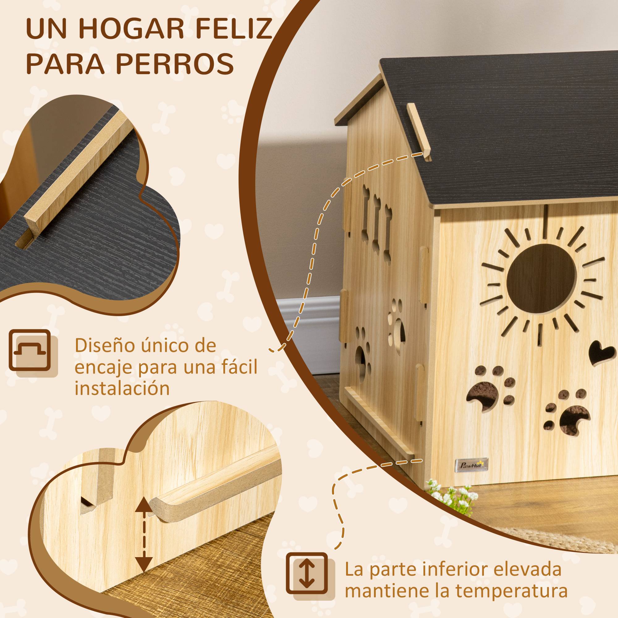 Niche d'Intérieur pour Petit Chien en MDF Design Original avec Aérations 69x50x58,5 cm Chêne - ComfortXL Outdoor Living - Image 8