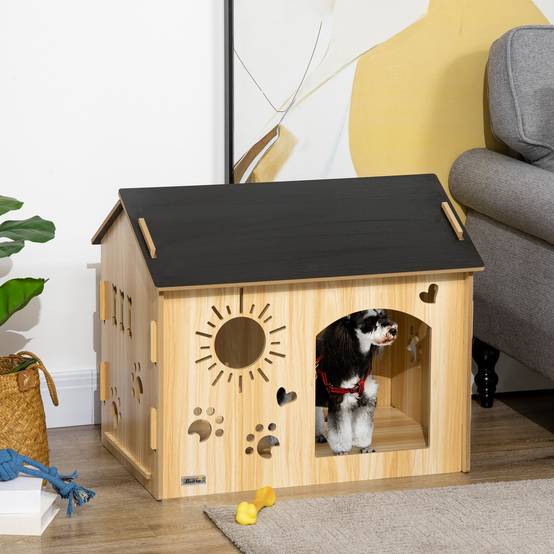 Niche d'Intérieur pour Petit Chien en MDF Design Original avec Aérations 69x50x58,5 cm Chêne - ComfortXL Outdoor Living - Image 4