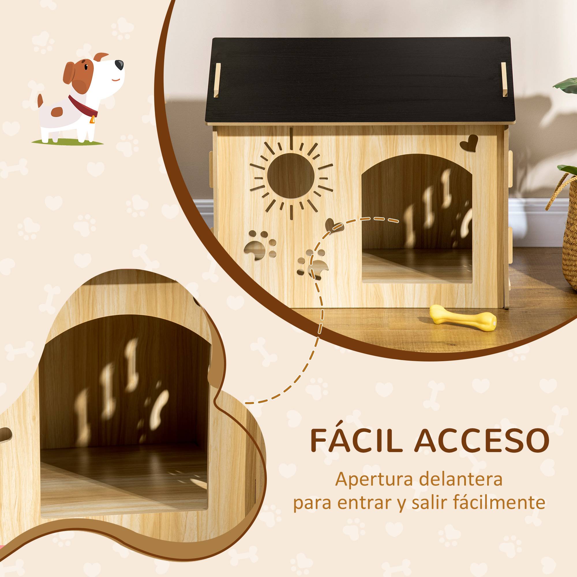 Niche d'Intérieur pour Petit Chien en MDF Design Original avec Aérations 69x50x58,5 cm Chêne - ComfortXL Outdoor Living - Image 7