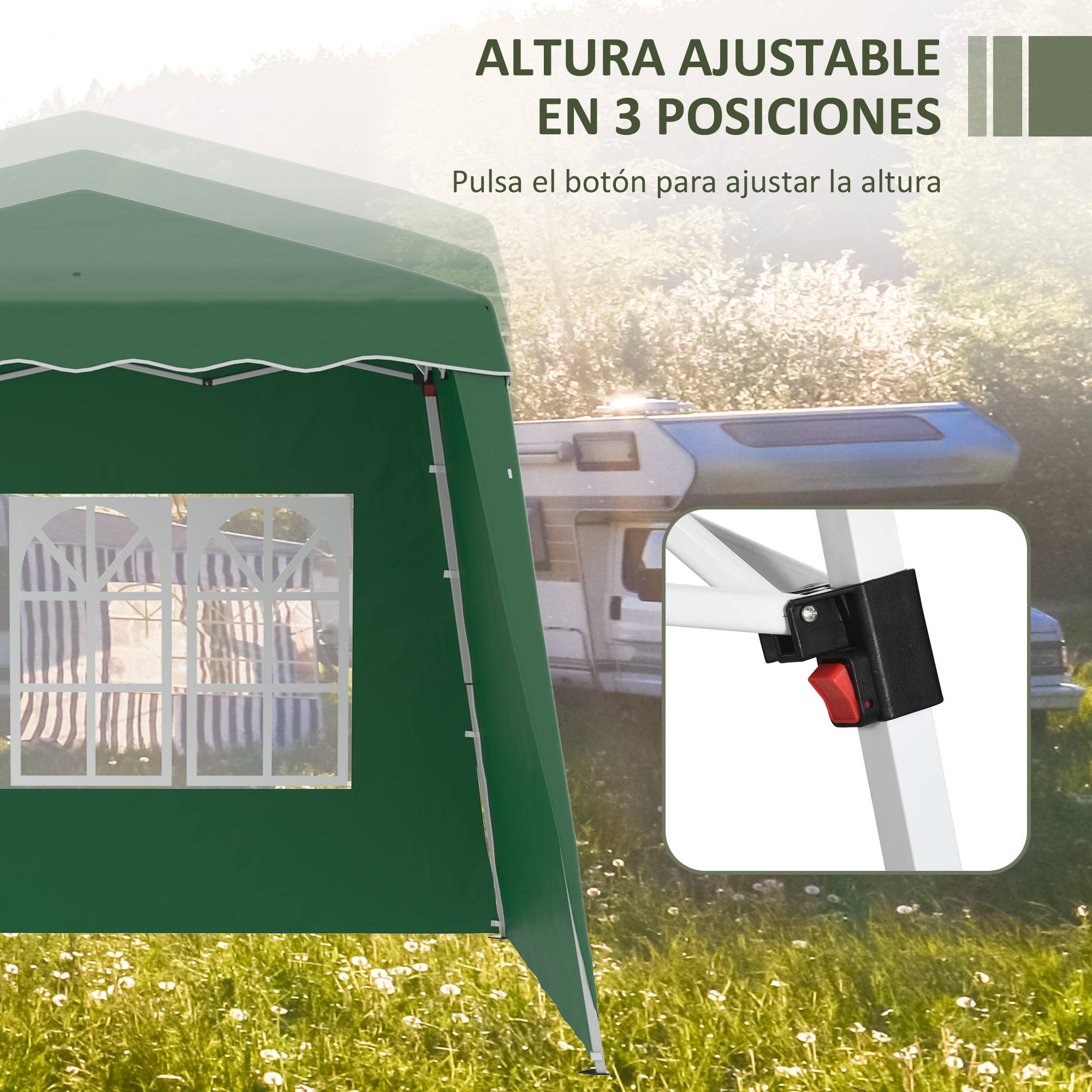 Gazebo pliant avec 2 parois latérales 2,89 x 2,89 m, pavillon de jardin, hauteur réglable, protection UV50+, vert - Image 8