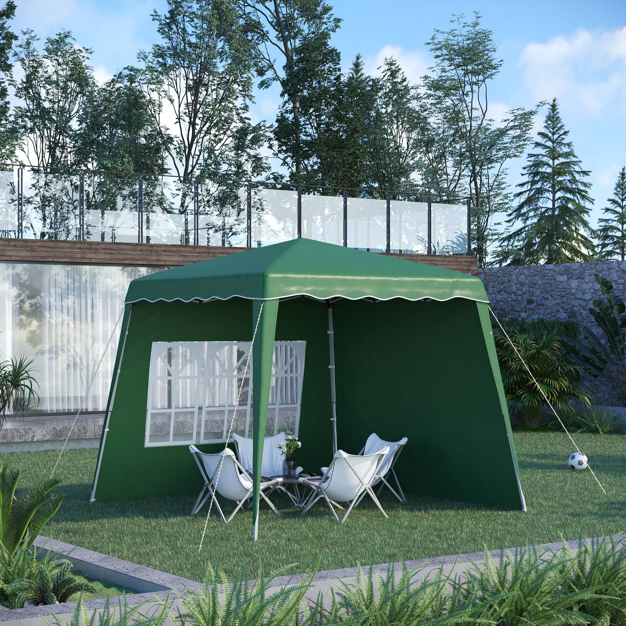 Gazebo pliant avec 2 parois latérales 2,89 x 2,89 m, pavillon de jardin, hauteur réglable, protection UV50+, vert - Image 4