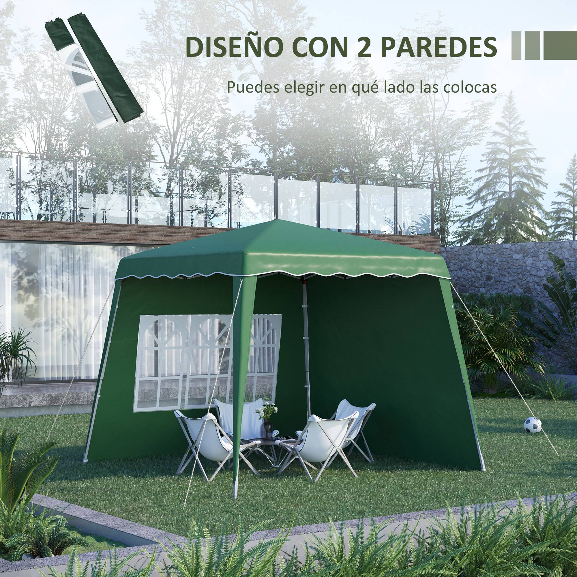 Gazebo pliant avec 2 parois latérales 2,89 x 2,89 m, pavillon de jardin, hauteur réglable, protection UV50+, vert - Image 6