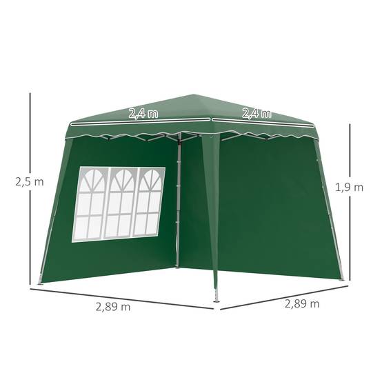 Gazebo pliant avec 2 parois latérales 2,89 x 2,89 m, pavillon de jardin, hauteur réglable, protection UV50+, vert - Image 5
