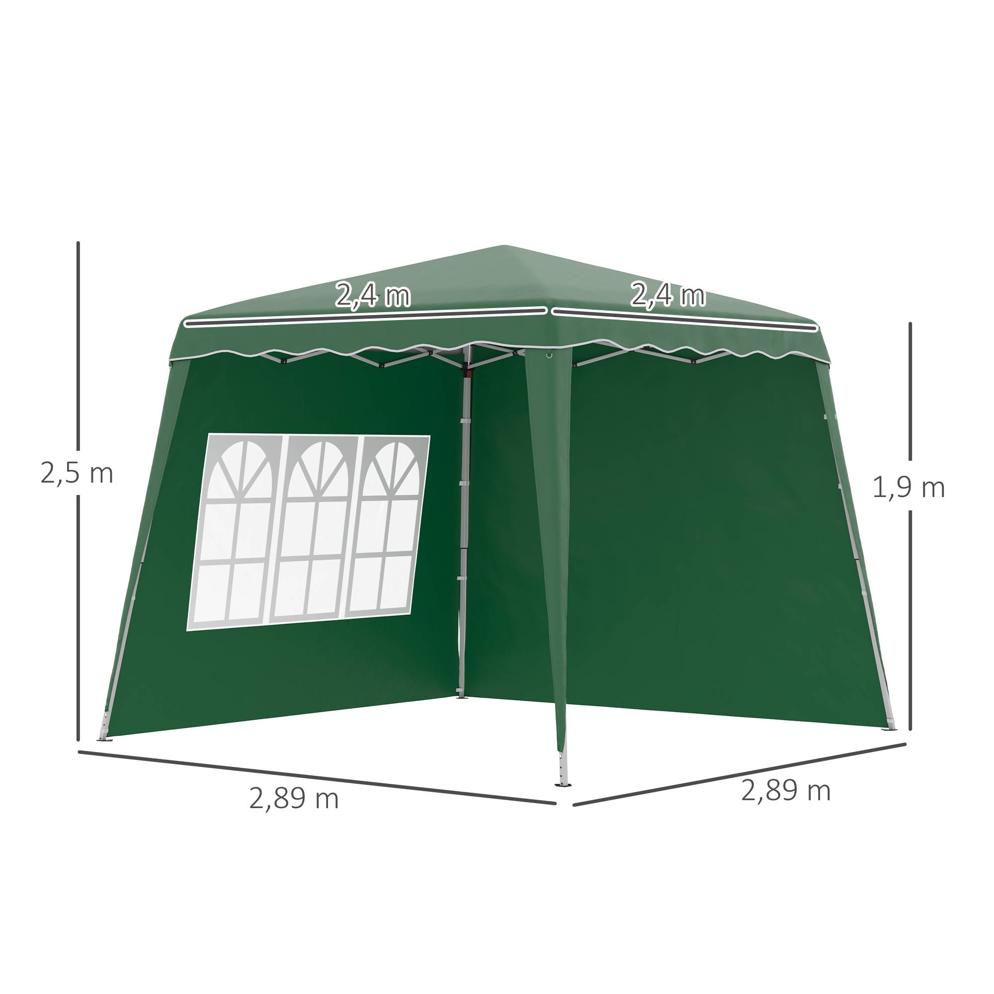 Gazebo pliant avec 2 parois latérales 2,89 x 2,89 m, pavillon de jardin, hauteur réglable, protection UV50+, vert - Image 5