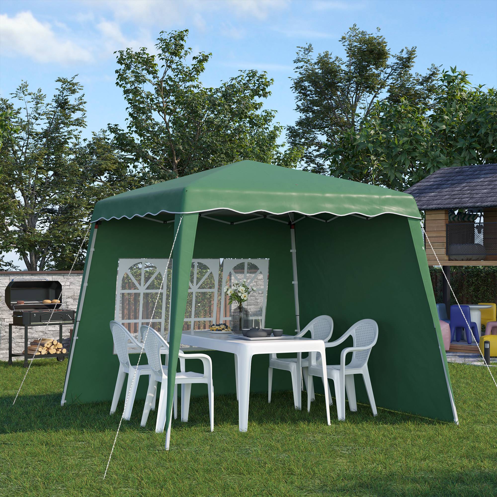 Gazebo pliant avec 2 parois latérales 2,89 x 2,89 m, pavillon de jardin, hauteur réglable, protection UV50+, vert - Image 3