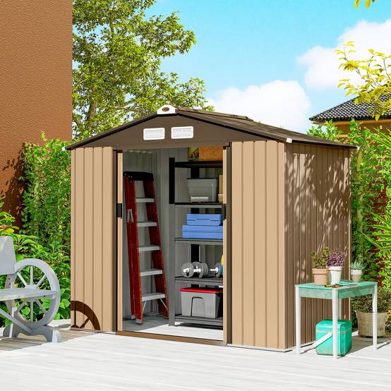 Abri de jardin extérieur 2,42 m² (213 x 130 x 185 cm) avec porte coulissante, ventilation, gants, jaune - Image 3