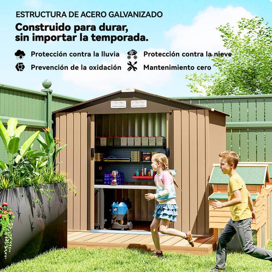 Abri de jardin extérieur 2,42 m² (213 x 130 x 185 cm) avec porte coulissante, ventilation, gants, jaune - Image 6