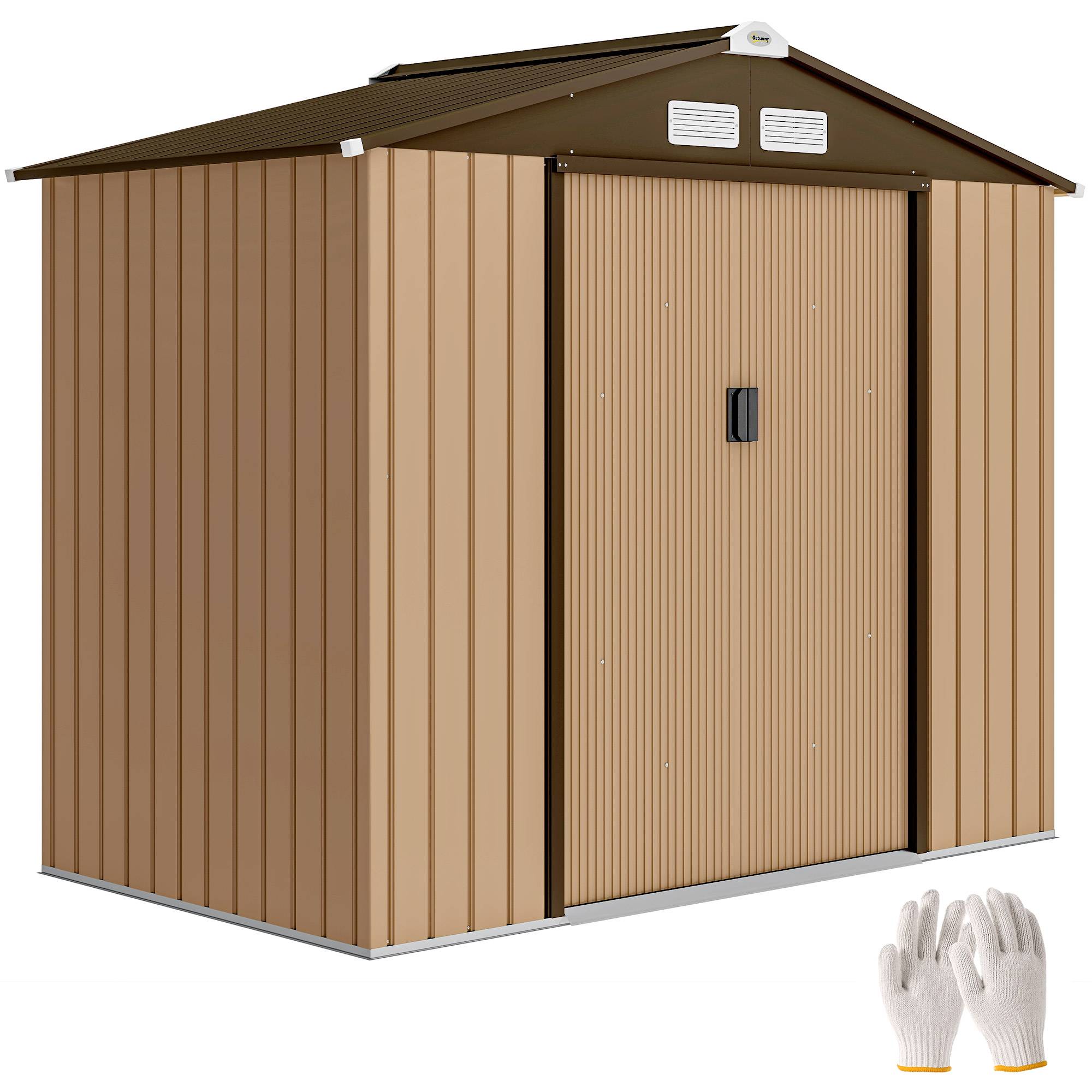 Abri de jardin extérieur 2,42 m² (213 x 130 x 185 cm) avec porte coulissante, ventilation, gants, jaune - Image 1