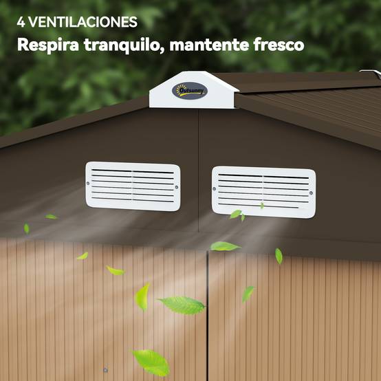Abri de jardin extérieur 2,42 m² (213 x 130 x 185 cm) avec porte coulissante, ventilation, gants, jaune - Image 9
