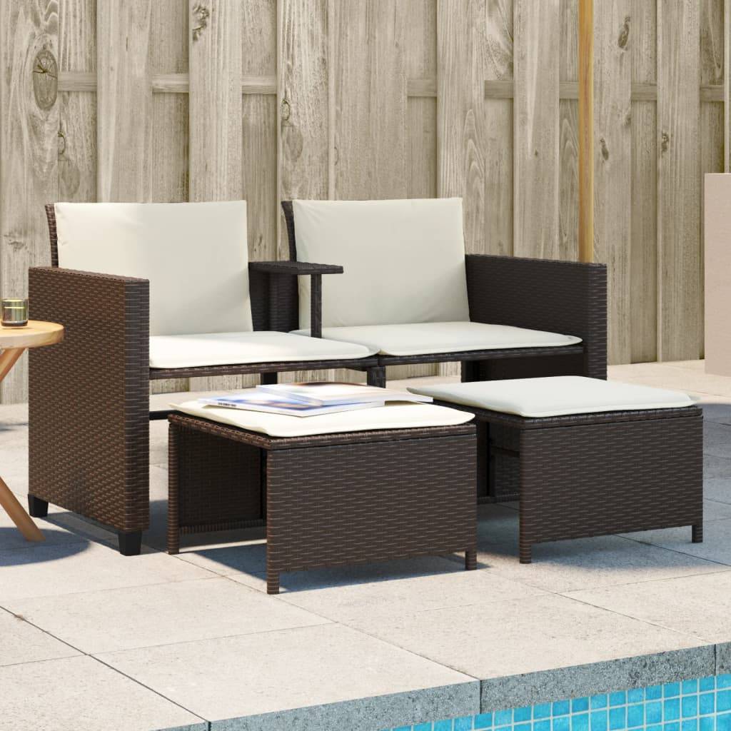 Vidaxl - Canapé de jardin 2 places avec table et tabourets-Salon de jardin marron rotin - Image 1