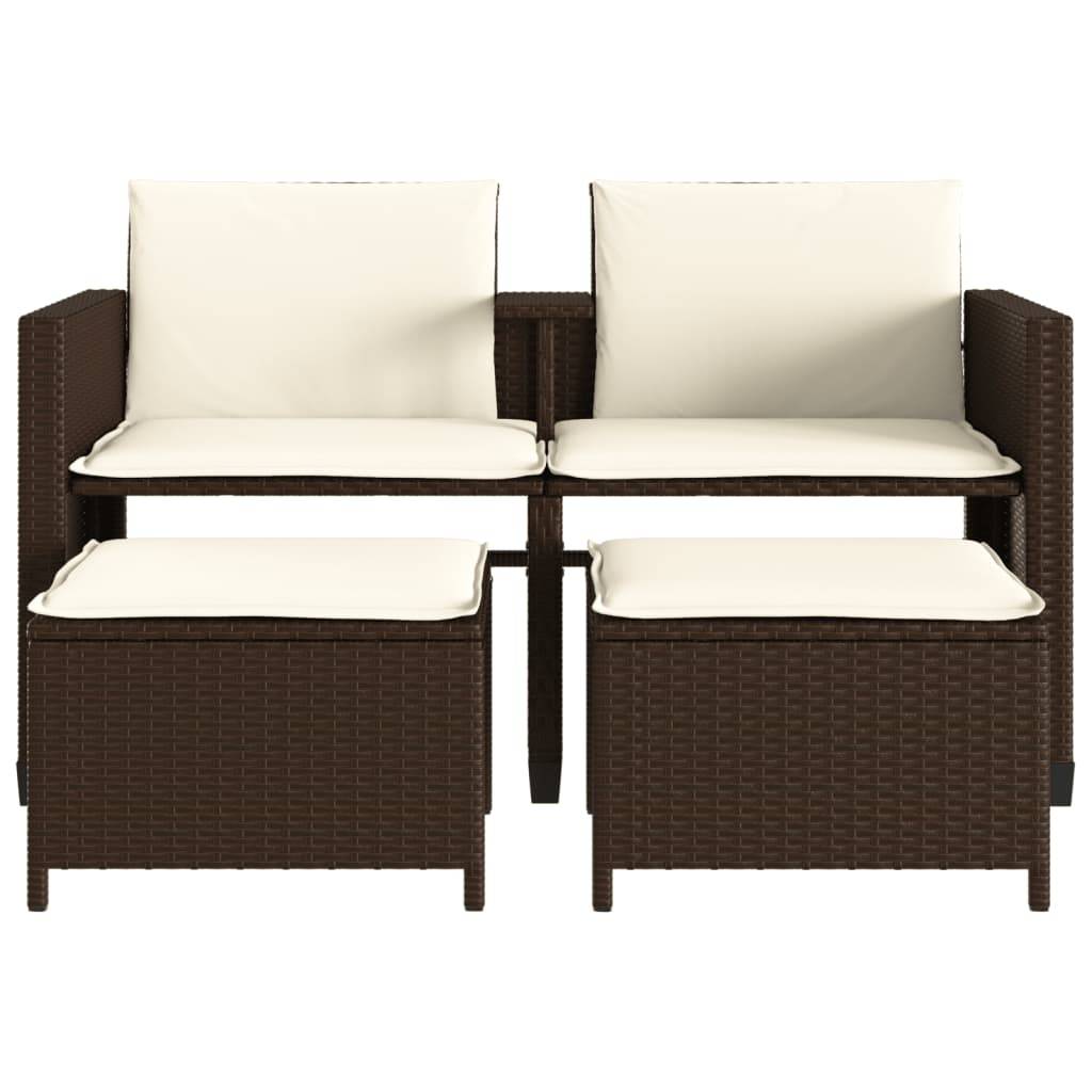 Vidaxl - Canapé de jardin 2 places avec table et tabourets-Salon de jardin marron rotin - Image 4