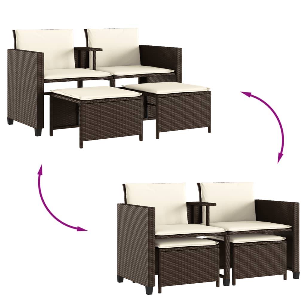 Vidaxl - Canapé de jardin 2 places avec table et tabourets-Salon de jardin marron rotin - Image 9