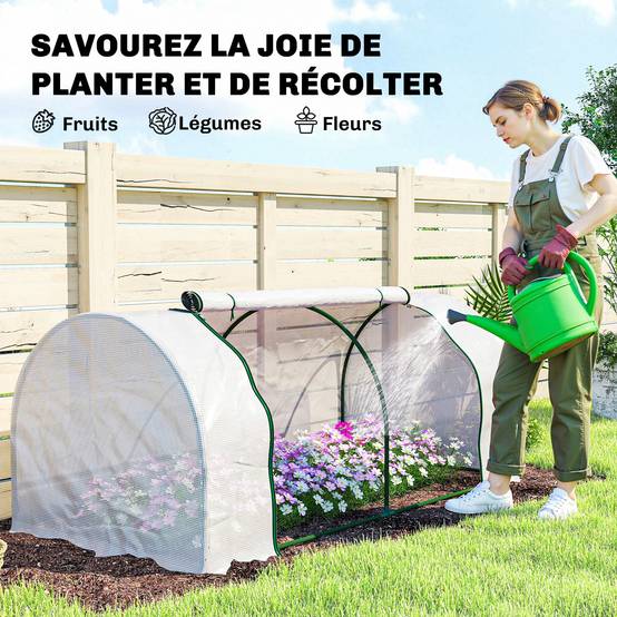 Serre de jardin mini serre serre à tomates 2 x 1 x 0,8 m porte zippée bâche PE acier blanc - Image 9