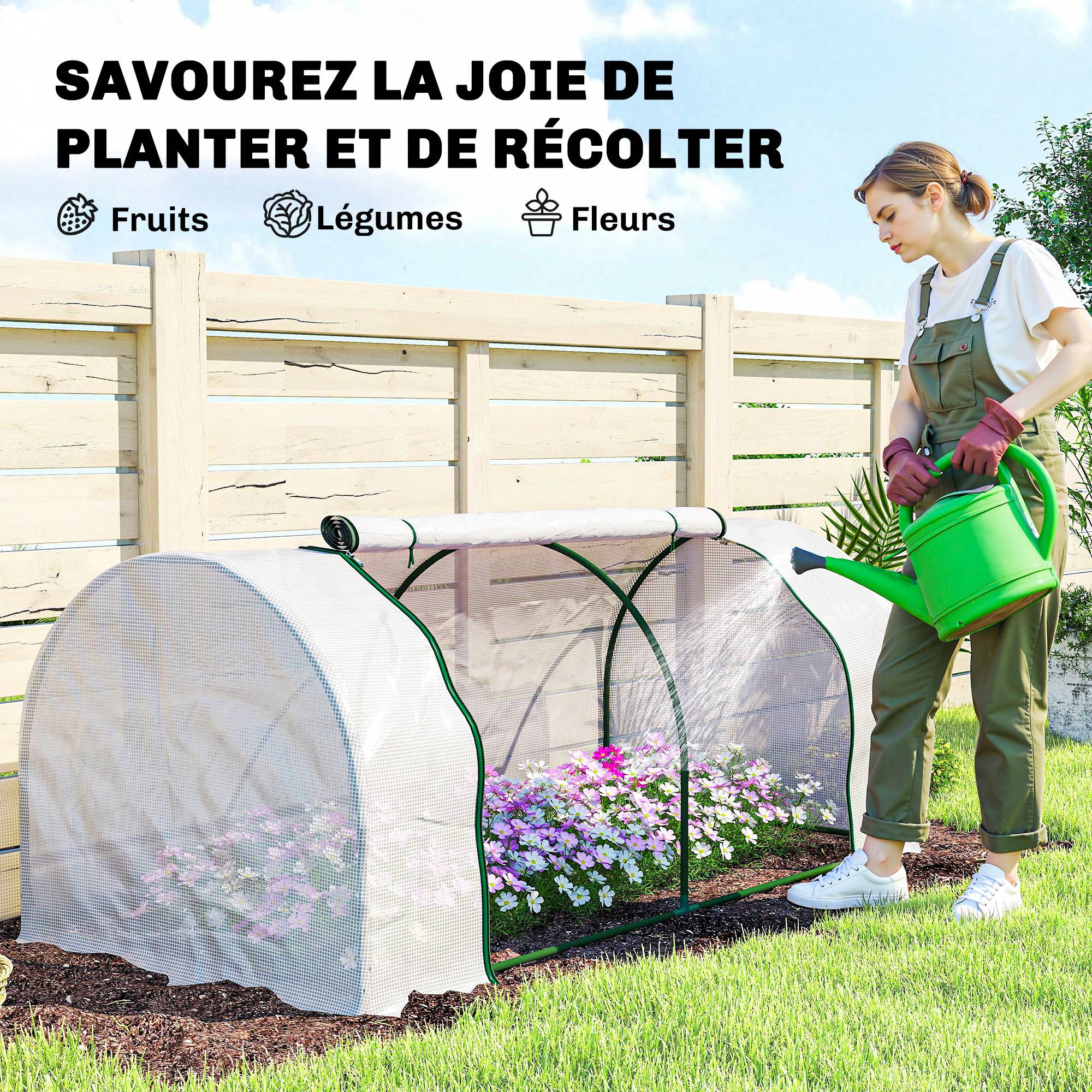 Serre de jardin mini serre serre à tomates 2 x 1 x 0,8 m porte zippée bâche PE acier blanc - Image 9