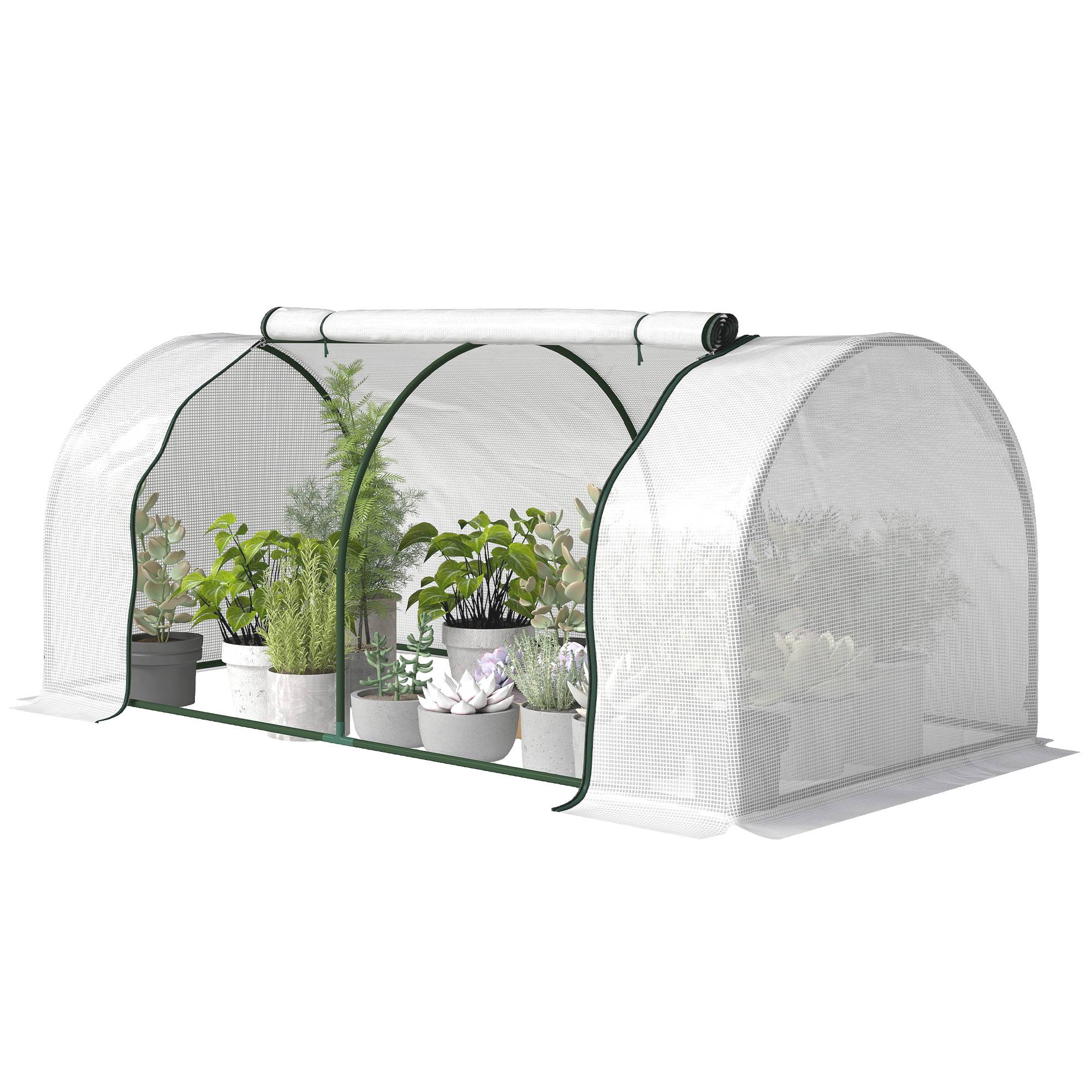 Serre de jardin mini serre serre à tomates 2 x 1 x 0,8 m porte zippée bâche PE acier blanc - Image 2