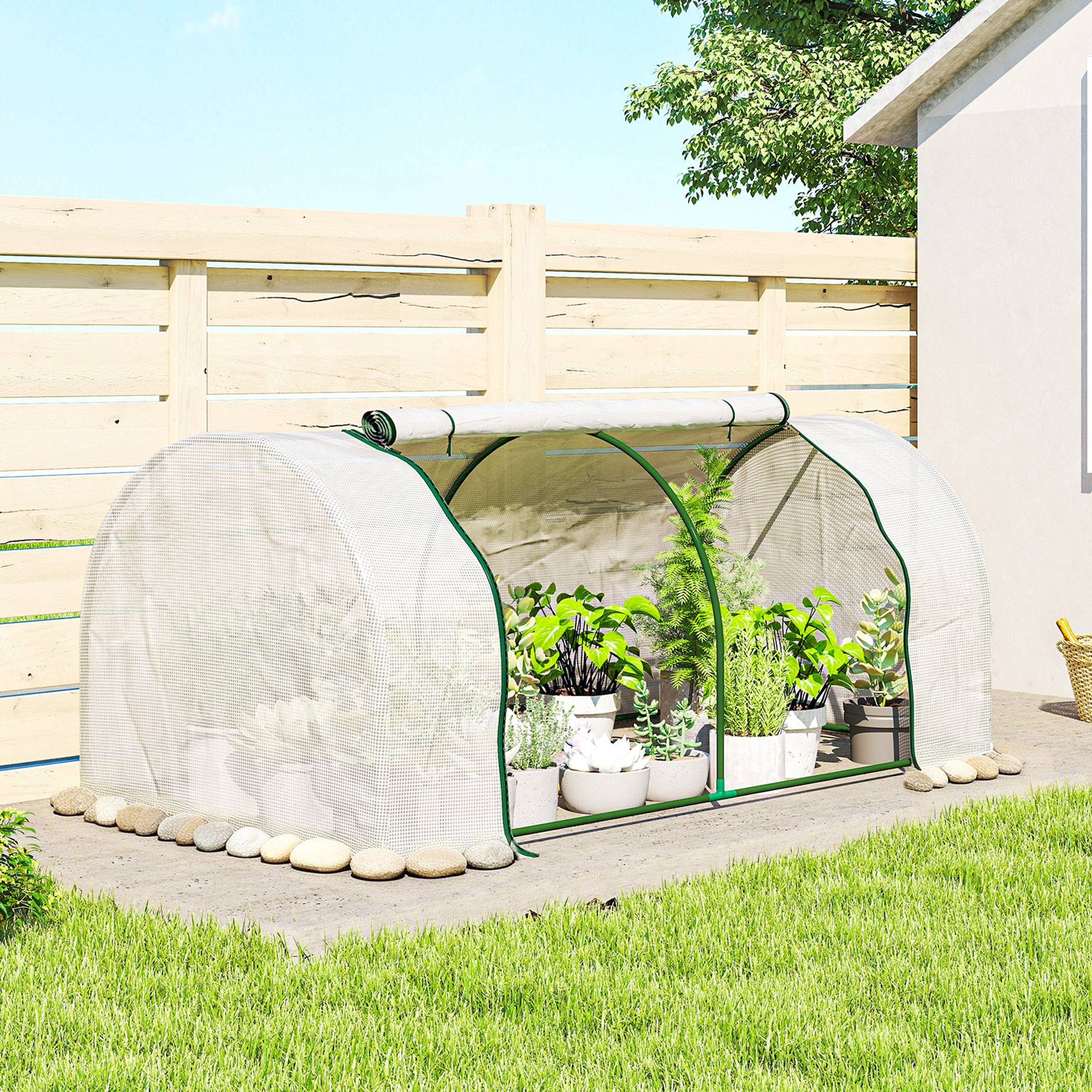 Serre de jardin mini serre serre à tomates 2 x 1 x 0,8 m porte zippée bâche PE acier blanc - Image 4