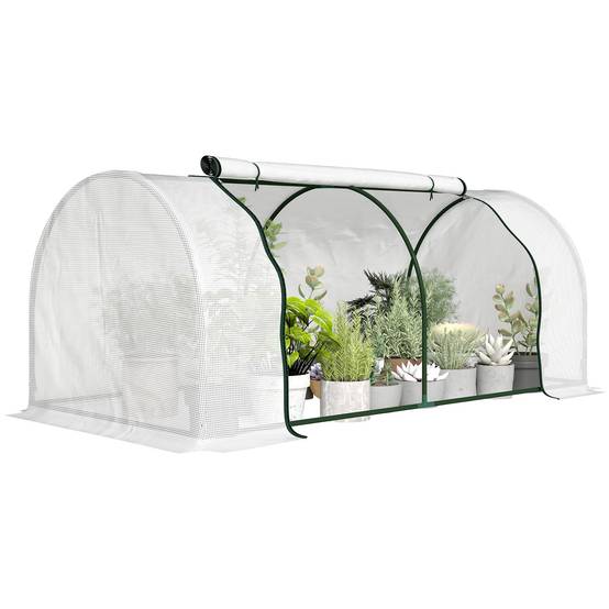 Serre de jardin mini serre serre à tomates 2 x 1 x 0,8 m porte zippée bâche PE acier blanc - Image 1