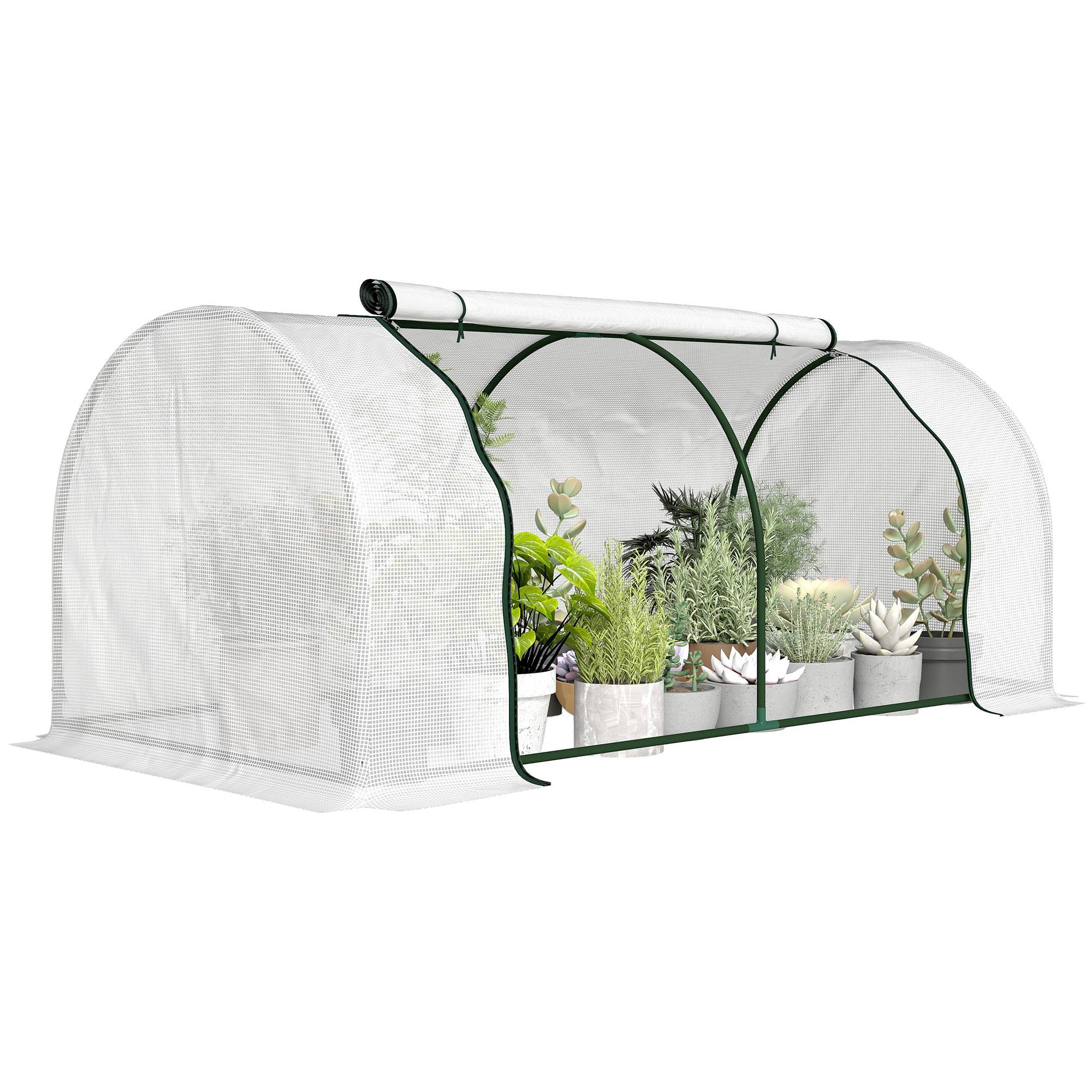 Serre de jardin mini serre serre à tomates 2 x 1 x 0,8 m porte zippée bâche PE acier blanc - Image 1