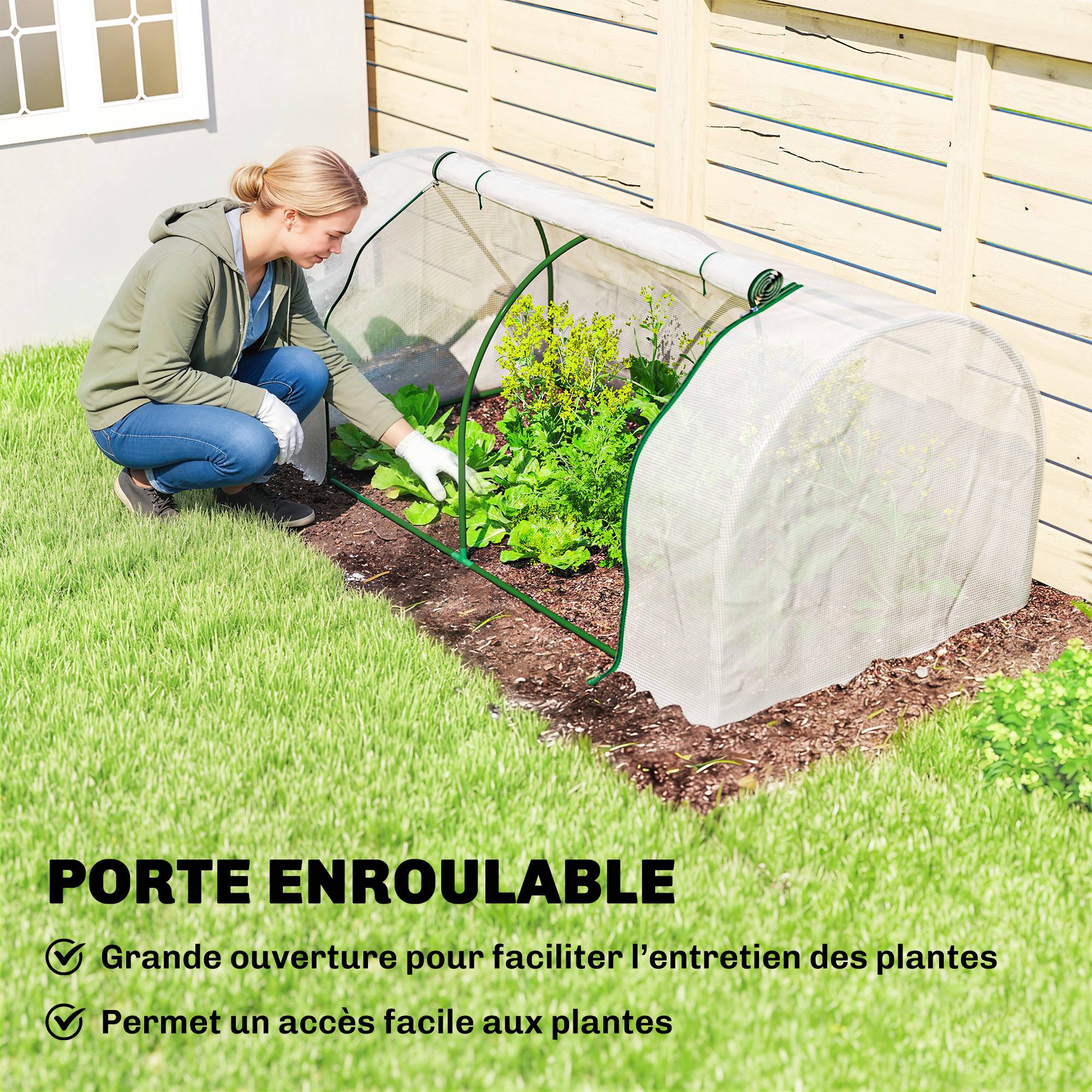 Serre de jardin mini serre serre à tomates 2 x 1 x 0,8 m porte zippée bâche PE acier blanc - Image 8