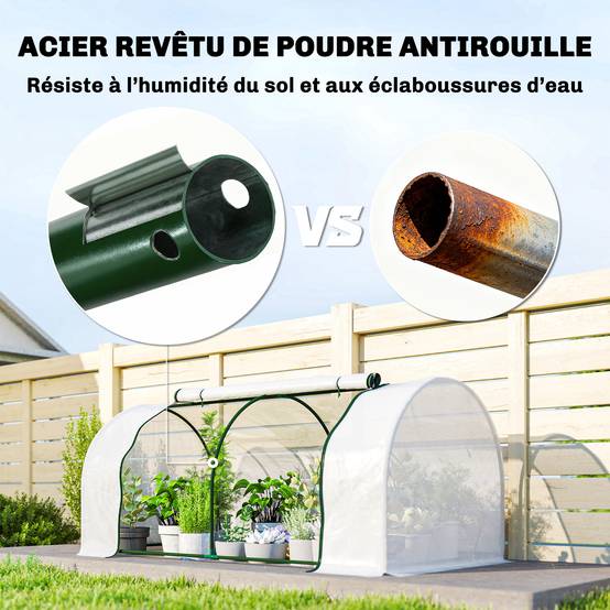 Serre de jardin mini serre serre à tomates 2 x 1 x 0,8 m porte zippée bâche PE acier blanc - Image 7