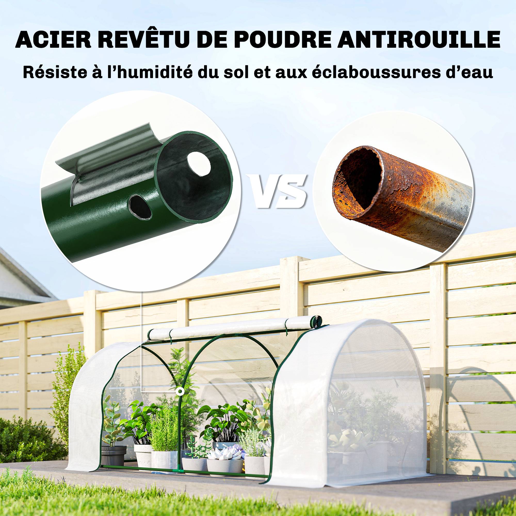 Serre de jardin mini serre serre à tomates 2 x 1 x 0,8 m porte zippée bâche PE acier blanc - Image 7