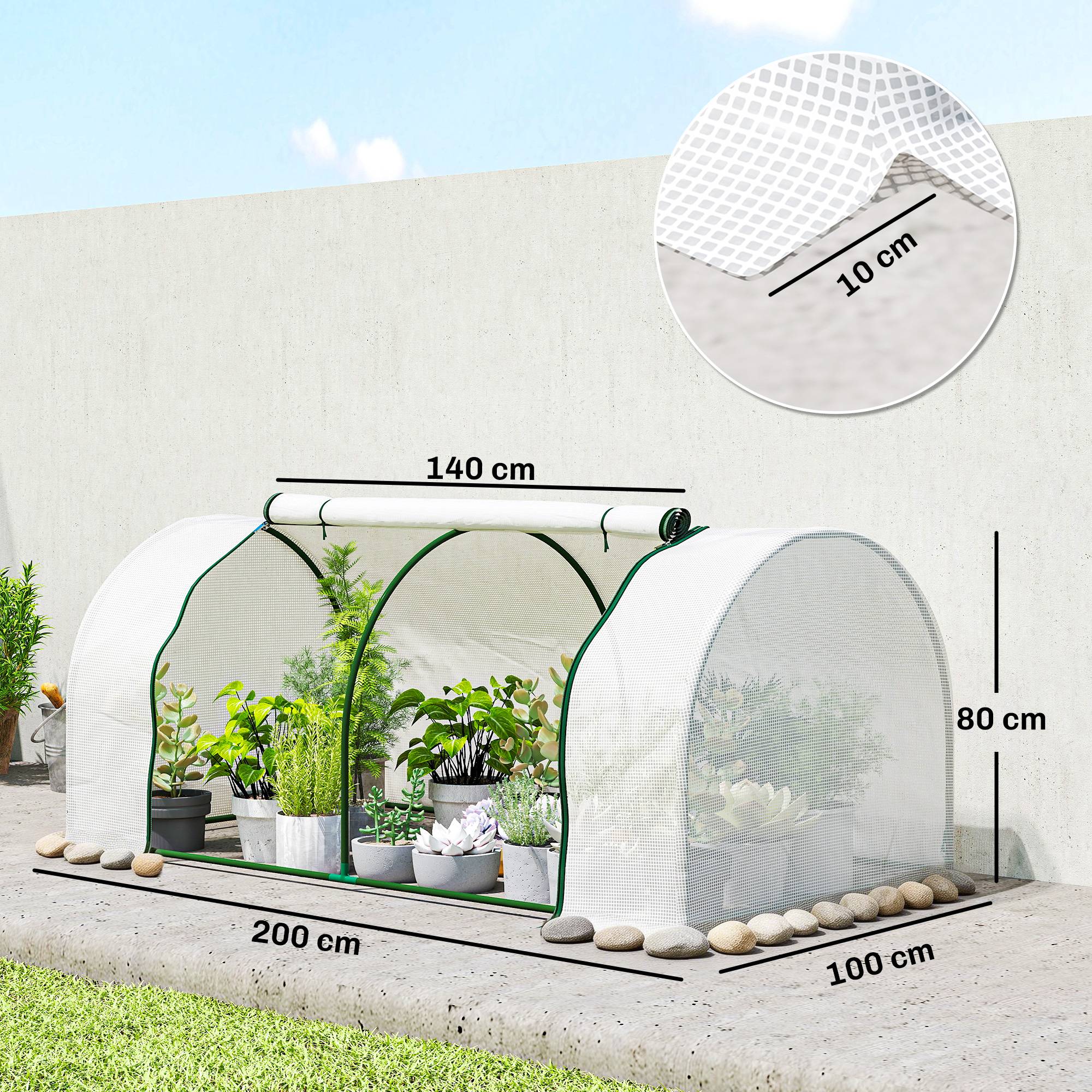 Serre de jardin mini serre serre à tomates 2 x 1 x 0,8 m porte zippée bâche PE acier blanc - Image 5