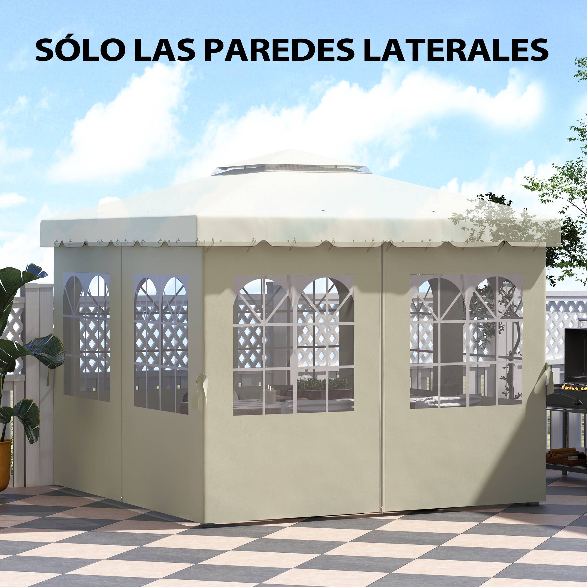 Parois latérales rechange pergola 3x3 m anti-UV fenêtres transparentes rideaux réglables, crème - Image 6