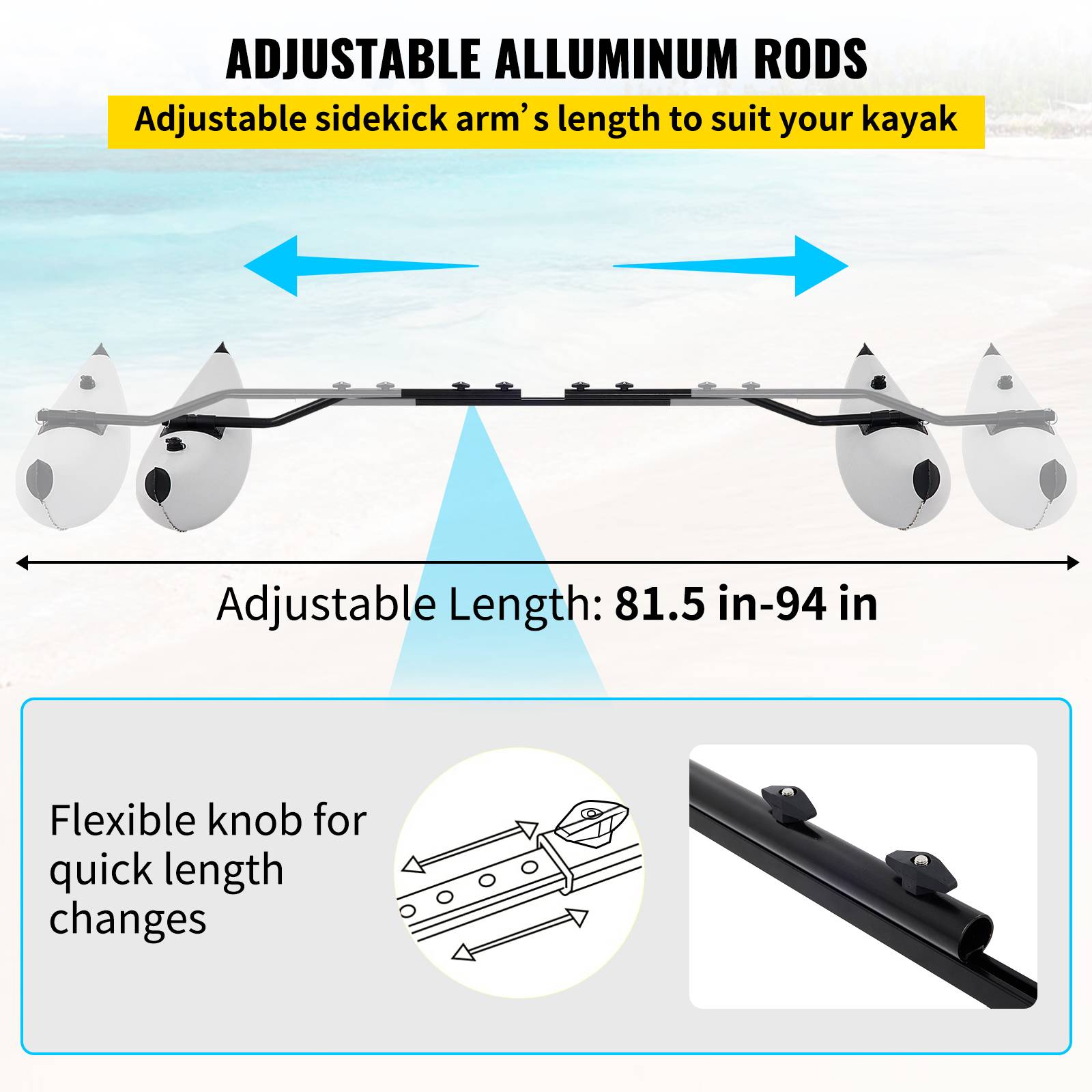 VEVOR Kit stabilisateur flotteur 2,1-2,4 m, PVC. Gonflable/dégonflable, pour kayak, canoë. - Image 5