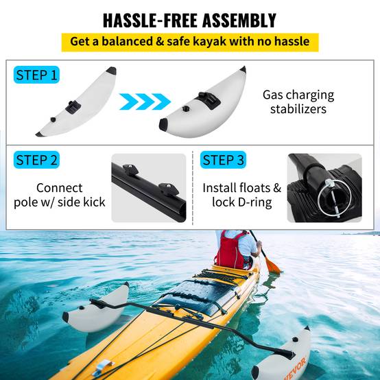VEVOR Kit stabilisateur flotteur 2,1-2,4 m, PVC. Gonflable/dégonflable, pour kayak, canoë. - Image 6