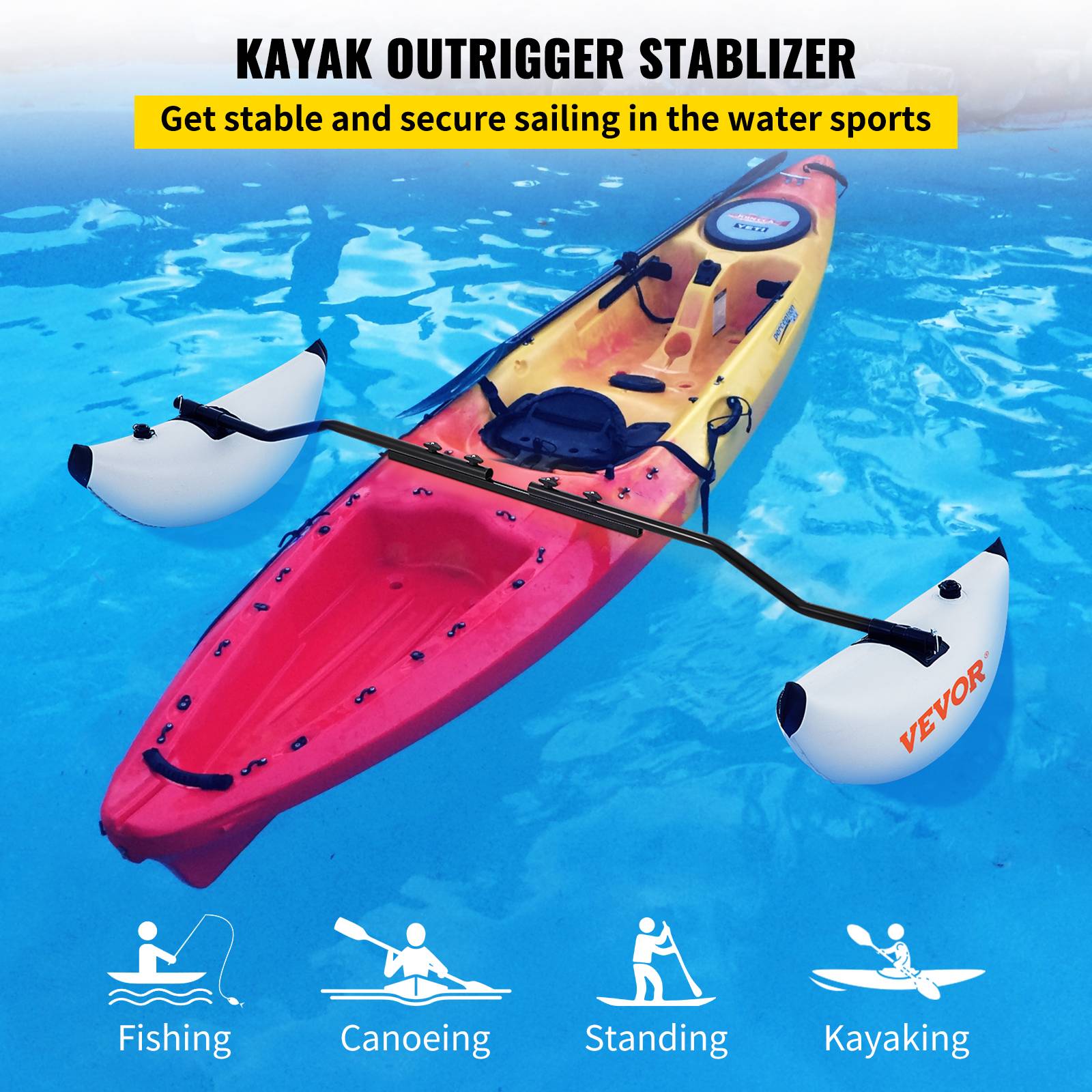VEVOR Kit stabilisateur flotteur 2,1-2,4 m, PVC. Gonflable/dégonflable, pour kayak, canoë. - Image 2